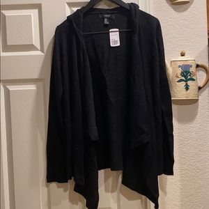 FOREVER21 BLACK WATERFALL HOODED CARDIGAN SZ MED